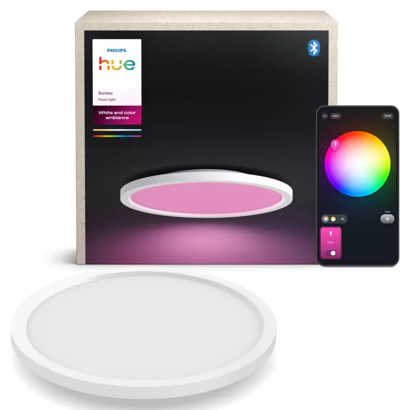 Philips Surimu Round Panel, lâmpada de teto inteligente, Bluetooth/Zigbee, branco, alumínio, multi, 2000 K