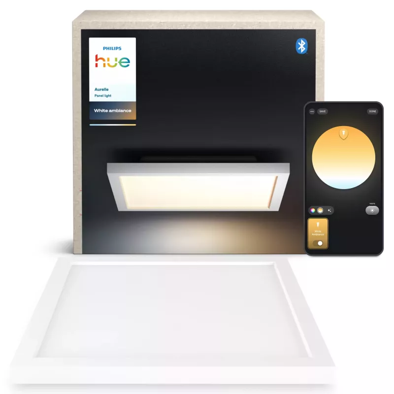Philips Aurelle Square Panel Light, lâmpada de teto inteligente, Bluetooth/Zigbee, branco, LED, alumínio, variável