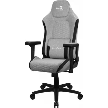 Cadeira gaming universal AEROCOOL CROWNASHGR — assento/encosto estofados em cinzento, apoios de braços 2D, estrutura em aço, pistão a gás classe 4, peso máximo do utilizador 150 kg