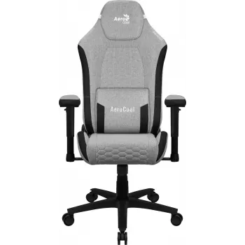 Cadeira gaming universal AEROCOOL CROWNASHGR — assento/encosto estofados em cinzento, apoios de braços 2D, estrutura em aço, pistão a gás classe 4, peso máximo do utilizador 150 kg