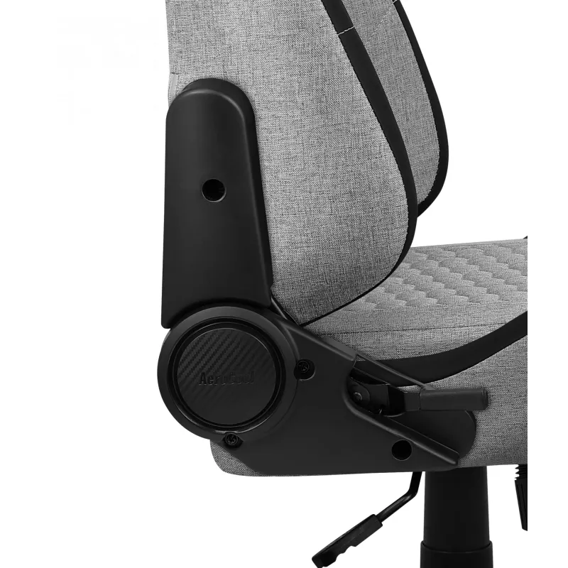 Cadeira gaming universal AEROCOOL CROWNASHGR — assento/encosto estofados em cinzento, apoios de braços 2D, estrutura em aço, pistão a gás classe 4, peso máximo do utilizador 150 kg