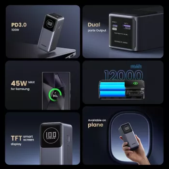Powerbank portátil Ugreen 12000mAh 100W carregamento rápido