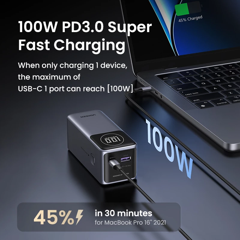 Powerbank portátil Ugreen 12000mAh 100W carregamento rápido