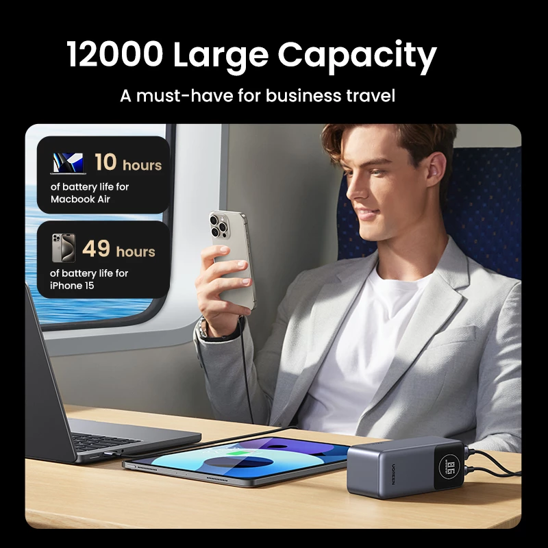 Powerbank portátil Ugreen 12000mAh 100W carregamento rápido