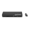 Manhattan Dock/Hub USB-C com leitor de cartões, ligações (x5): Ethernet, USB-A (3) e USB-C, 5 Gbit/s (USB 3.2 Gen1 também conhecido como USB 3.0), com Power Delivery (100W) para a ligação USB-C (Nota: requer fonte de alimentação USB-C e cabo USB-C adicionais), universal para todos os dispositivos, alumínio