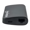 Manhattan Dock/Hub USB-C com leitor de cartões, ligações (x5): Ethernet, USB-A (3) e USB-C, 5 Gbit/s (USB 3.2 Gen1 também conhecido como USB 3.0), com Power Delivery (100W) para a ligação USB-C (Nota: requer fonte de alimentação USB-C e cabo USB-C adicionais), universal para todos os dispositivos, alumínio