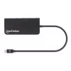 Manhattan Dock/Hub USB-C com leitor de cartões, ligações (x5): Ethernet, USB-A (3) e USB-C, 5 Gbit/s (USB 3.2 Gen1 também conhecido como USB 3.0), com Power Delivery (100W) para a ligação USB-C (Nota: requer fonte de alimentação USB-C e cabo USB-C adicionais), universal para todos os dispositivos, alumínio