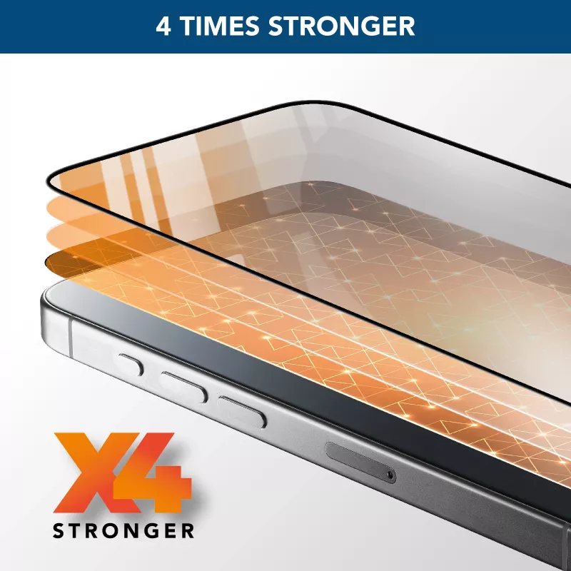 Cellularline Fortified Xtreme Glass - iPhone 16 vidro temperado ultrarresistente com bordas reforçadas, fácil de aplicar e extremamente resistente
