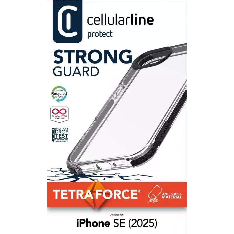 Cellularline Tetra Force Strong Guard – capa protetora ultraelástica e resistente a choques para iPhone 16e com tecnologia antibacteriana Microban® integrada