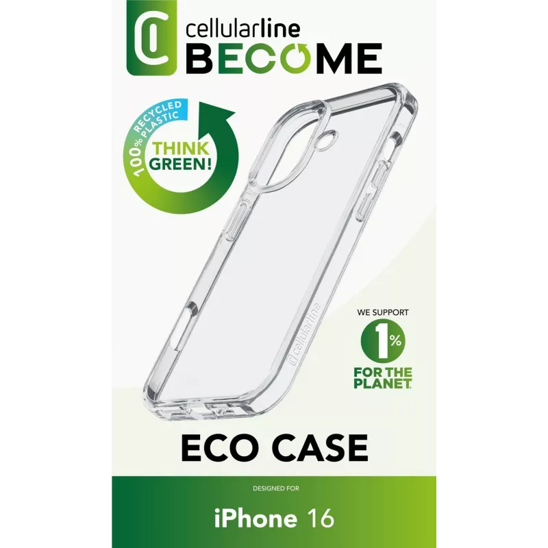 Cellularline Become Case - capa para iPhone 16 em plástico 100 % reciclado