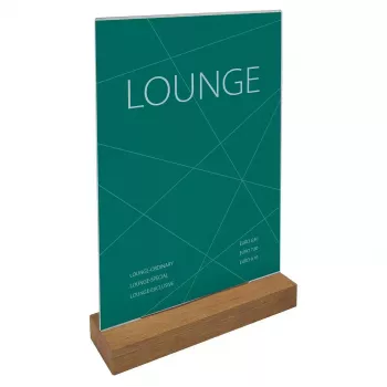 Suporte para sinalética Sigel TA256 A4 acrílico madeira castanho transparente