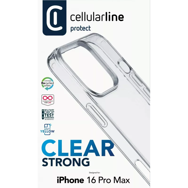 Cellularline Clear Protect – Capa rígida para iPhone 16 Pro Max com bordas de borracha
