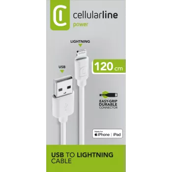 Cellularline Cabo de alimentação 120cm - Lightning Cabo Lightning para carregamento e transferência de dados