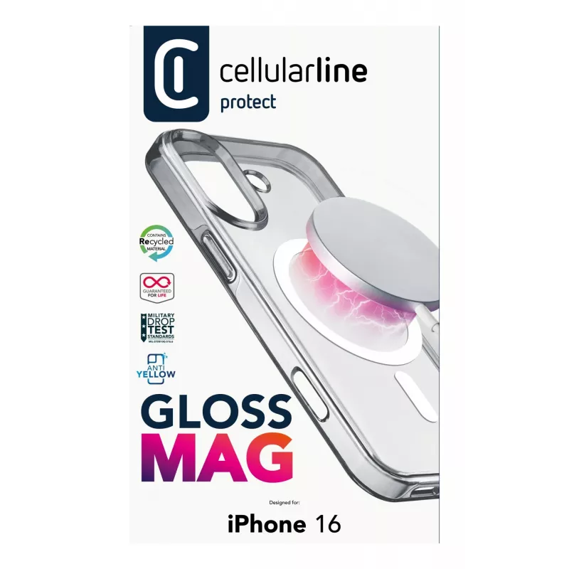 Cellularline Gloss Mag – Capa magnética para iPhone 16 para carregar e fixar no carregador MagSafe
