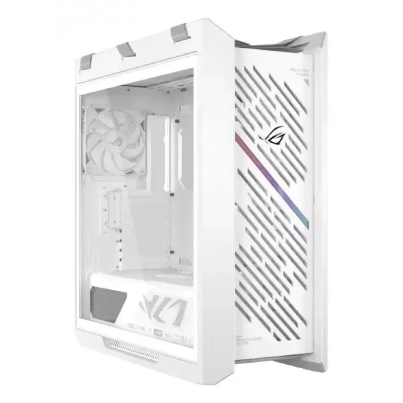 Caixa de PC ASUS ROG Strix Helios II Midi Tower branco — suporta EATX/ATX/Micro-ATX/Mini-ITX, 3x140mm frente + 1x140mm traseira, 2×3,5 polegadas + 4×2,5 polegadas baías, vidro temperado
