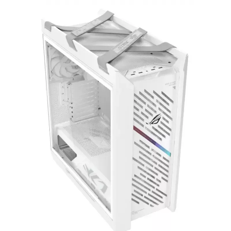 Caixa de PC ASUS ROG Strix Helios II Midi Tower branco — suporta EATX/ATX/Micro-ATX/Mini-ITX, 3x140mm frente + 1x140mm traseira, 2×3,5 polegadas + 4×2,5 polegadas baías, vidro temperado