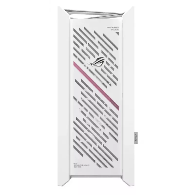 Caixa de PC ASUS ROG Strix Helios II Midi Tower branco — suporta EATX/ATX/Micro-ATX/Mini-ITX, 3x140mm frente + 1x140mm traseira, 2×3,5 polegadas + 4×2,5 polegadas baías, vidro temperado