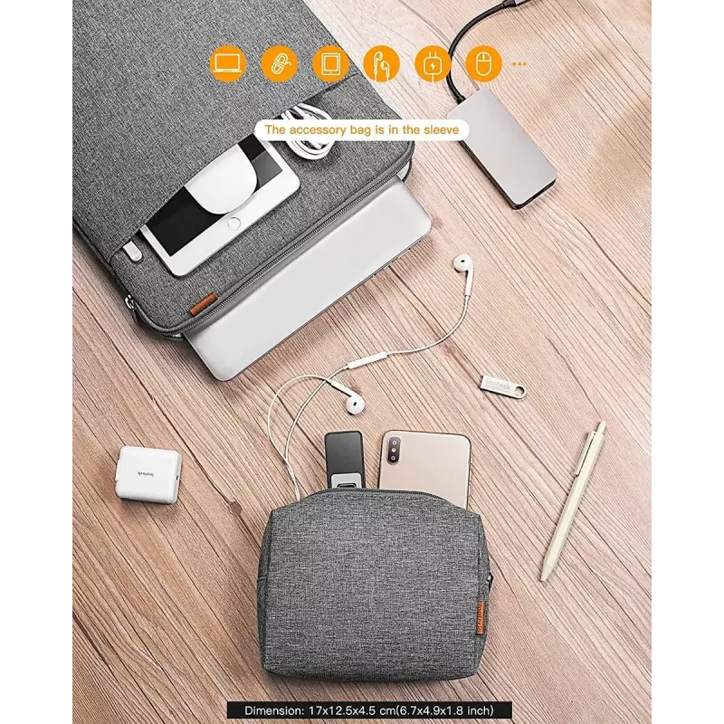 Inateck LB01006/S1 mala para portátil com bolsa para acessórios, 13,3 polegadas, cinzento