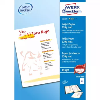 Papel de impressora A4 Avery 2576-150 Mate 150 folhas Branco