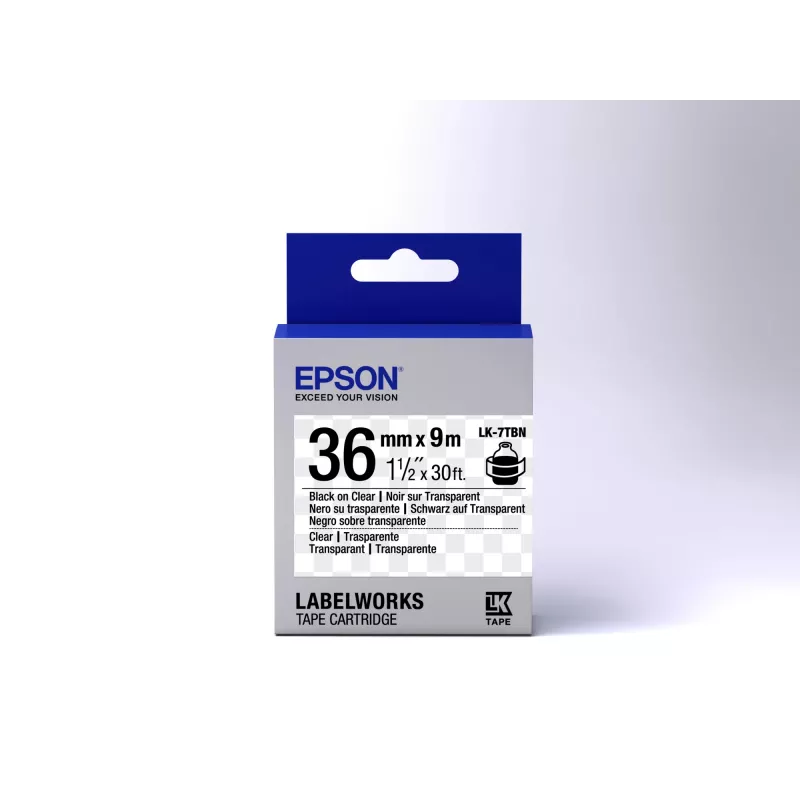 Cartucho de etiquetas Epson transparente LK-7TBN preto/transparente 36 mm (9 m)