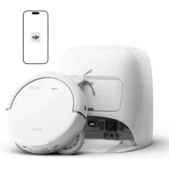 Aspirador robô e mopa DJI ROMO S (versão com depósito de água) — branco, 4,4 kg, 0,26 L de pó, depósitos de 4 L de água limpa / 3,2 L de água suja, 5000 mAh