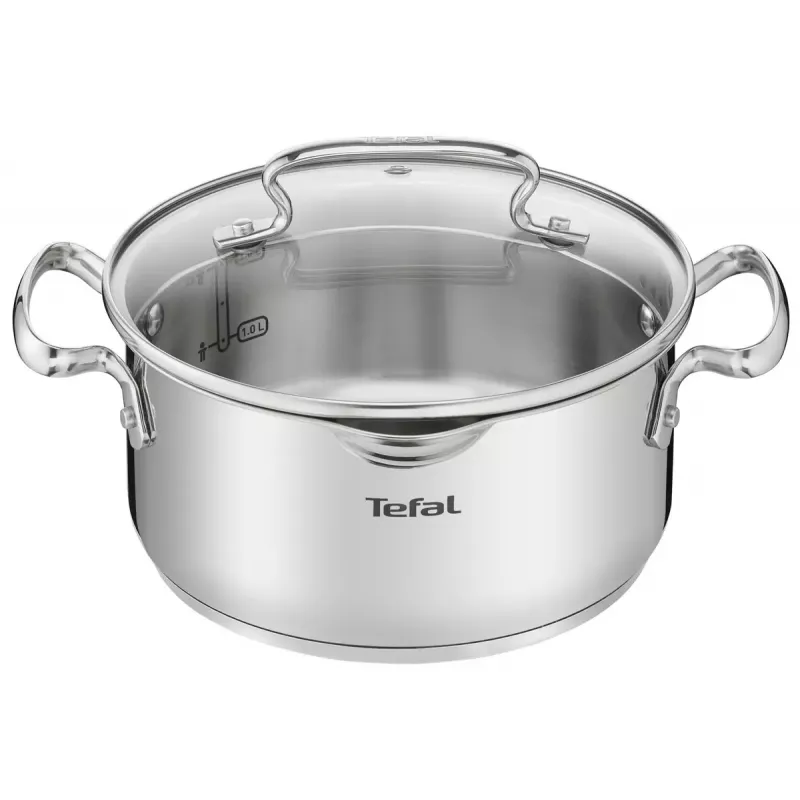 Conjunto de panelas Tefal Duetto+ G719S7, aço inoxidável, 7 peças (caçarolas com cabo Ø16/20/24 cm, panela de brasear Ø16 cm), indução, tampas, resistente ao forno até 250°C