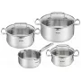 Conjunto de panelas Tefal Duetto+ G719S7, aço inoxidável, 7 peças (caçarolas com cabo Ø16/20/24 cm, panela de brasear Ø16 cm), indução, tampas, resistente ao forno até 250°C