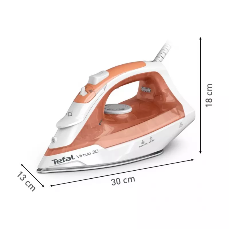 Ferro de engomar Tefal Virtuo 30 FV2C40E0 a seco e a vapor, base cerâmica, 2000 W, pêssego, branco