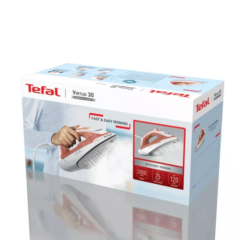 Ferro de engomar Tefal Virtuo 30 FV2C40E0 a seco e a vapor, base cerâmica, 2000 W, pêssego, branco