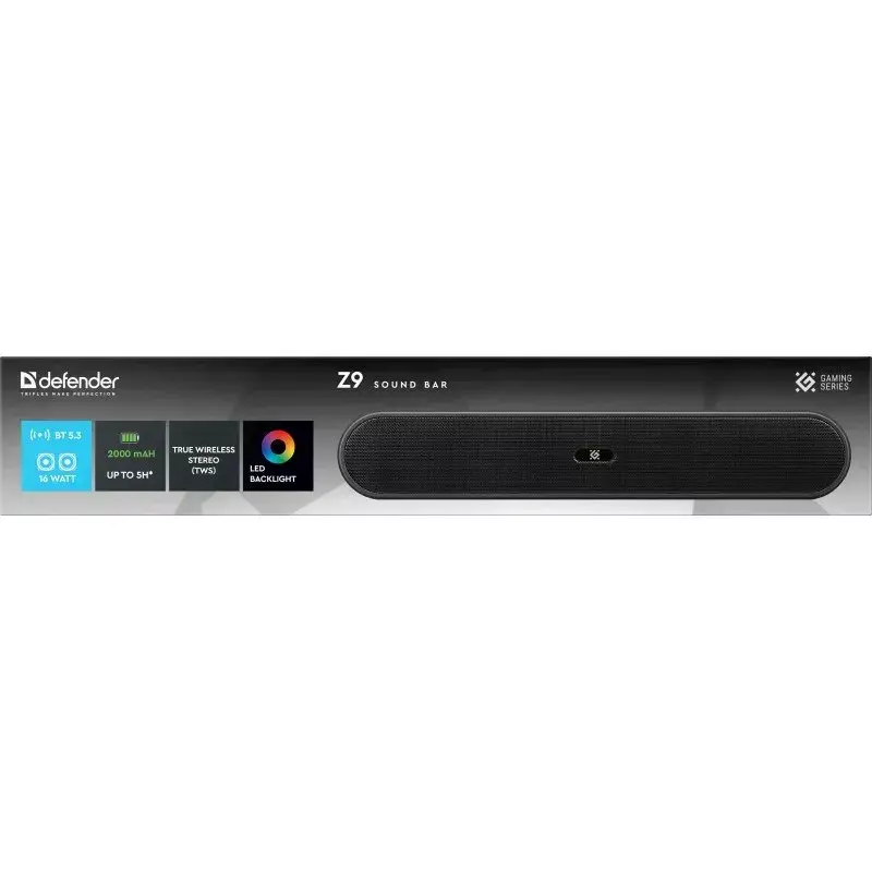 Barra de som Bluetooth DEFENDER Z2, Bluetooth 5.3 (LE Audio), 16 W RMS, 100–20000 Hz, função de carregamento USB, preto