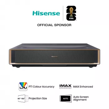 Projetor HISENSE PT1 3D Smart-TV, nativo 16:9, Wi‑Fi e Ethernet, HDR (HLG), HDMI 2.0/2.1, preto