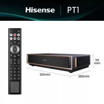 Projetor HISENSE PT1 3D Smart-TV, nativo 16:9, Wi‑Fi e Ethernet, HDR (HLG), HDMI 2.0/2.1, preto