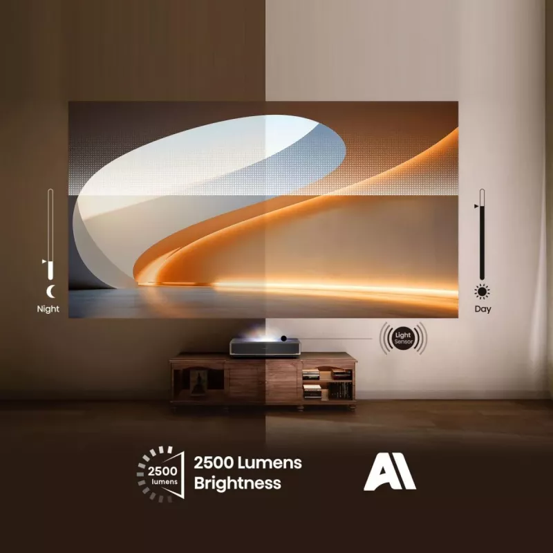 Projetor HISENSE PT1 3D Smart-TV, nativo 16:9, Wi‑Fi e Ethernet, HDR (HLG), HDMI 2.0/2.1, preto