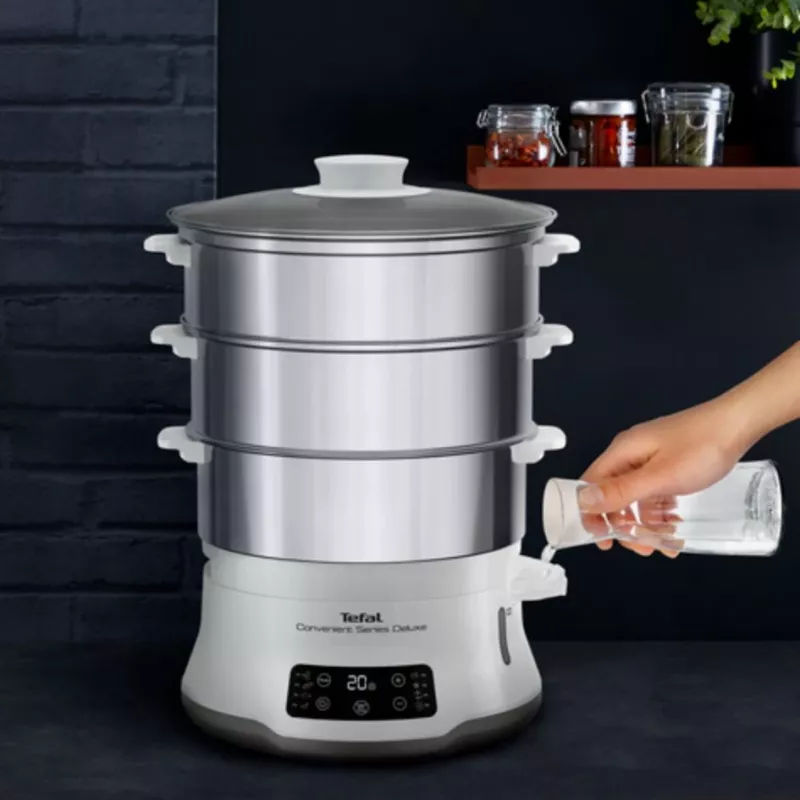 Tefal Convenient Series Deluxe VC502D vaporizador 3 cestos bancada 900 W aço inoxidável, branco