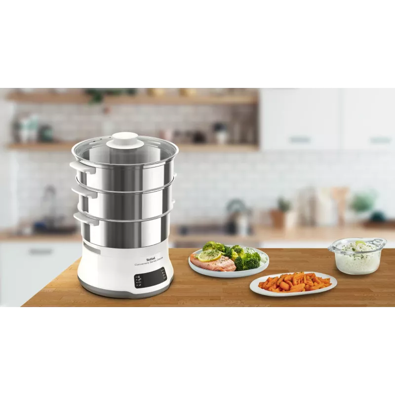 Tefal Convenient Series Deluxe VC502D vaporizador 3 cestos bancada 900 W aço inoxidável, branco