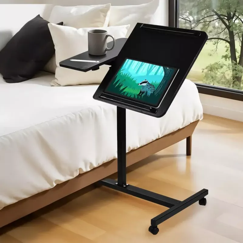 Suporte de mesa portátil móvel e ajustável em altura MACLEAN MC-121 B – altura, inclinação e rodas ajustáveis, carga de 30 kg, preto
