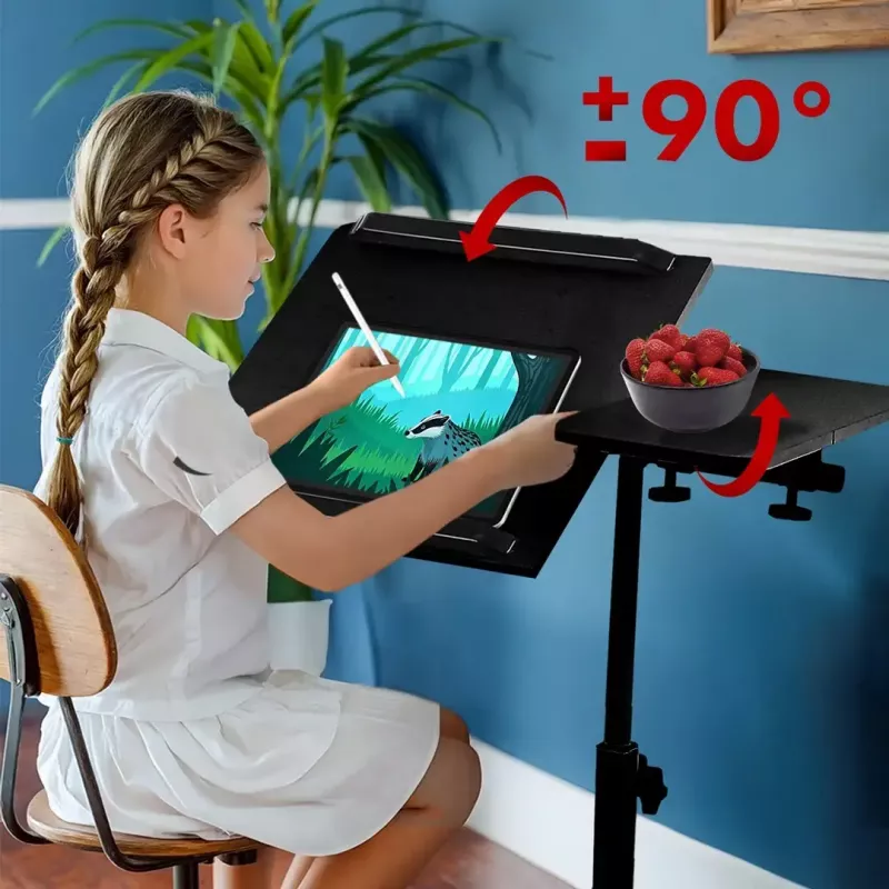 Suporte de mesa portátil móvel e ajustável em altura MACLEAN MC-121 B – altura, inclinação e rodas ajustáveis, carga de 30 kg, preto