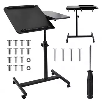 Suporte de mesa portátil móvel e ajustável em altura MACLEAN MC-121 B – altura, inclinação e rodas ajustáveis, carga de 30 kg, preto