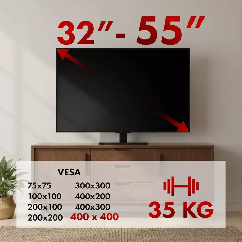 Suporte de TV MACLEAN MC-132 para televisores de 32–55 polegadas, suporta até 35 kg, rotação de 20°, VESA 75x75–400x400