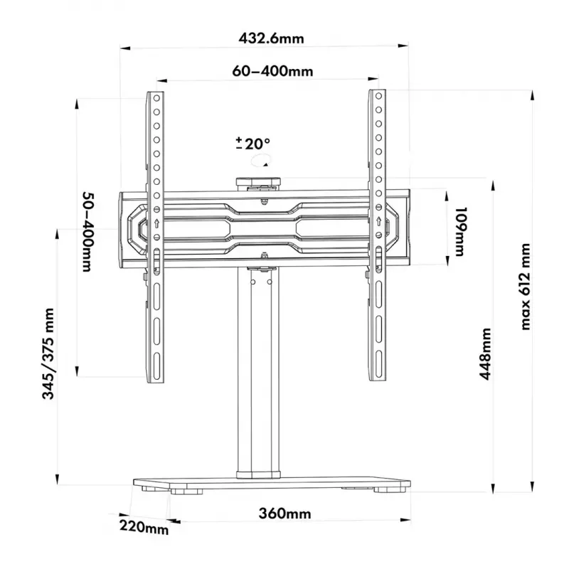 Suporte de TV MACLEAN MC-132 para televisores de 32–55 polegadas, suporta até 35 kg, rotação de 20°, VESA 75x75–400x400
