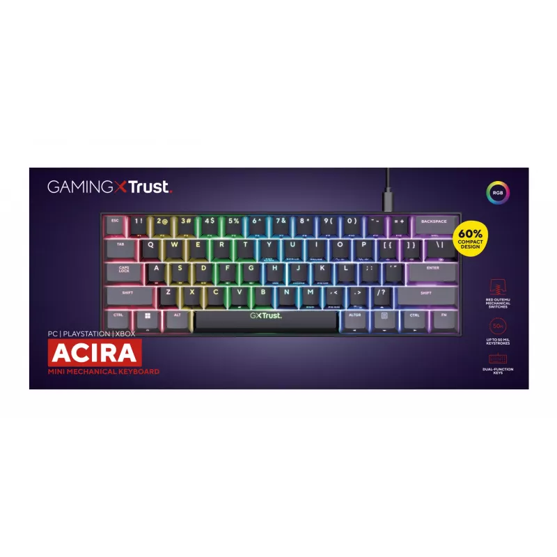 Teclado Gaming Trust GXT 867 Acira USB QWERTY US-Inglês Preto