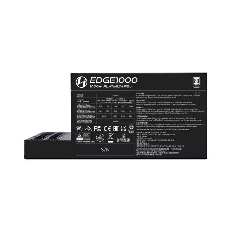 Lian Li EDGE EG1000 Fonte de alimentação ATX 3.1 de 1000 W, 80 PLUS Platinum, preto