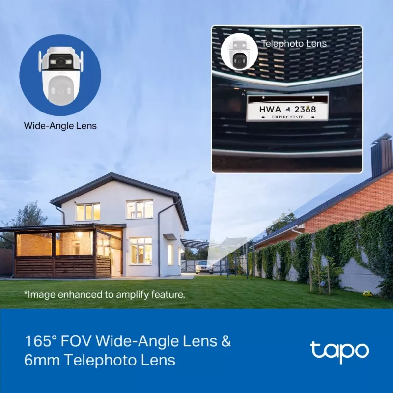 Câmara de vigilância TP-Link Tapo Outdoor Dual Lens Pan/Tilt, Câmara de vigilância IP, Exterior, Com fios e sem fios, Montagem em teto/parede/mastro, Branco, Esférica