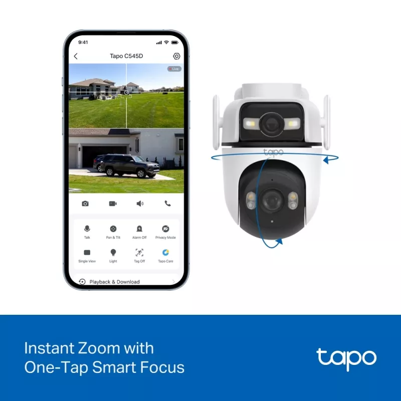Câmara de vigilância TP-Link Tapo Outdoor Dual Lens Pan/Tilt, Câmara de vigilância IP, Exterior, Com fios e sem fios, Montagem em teto/parede/mastro, Branco, Esférica