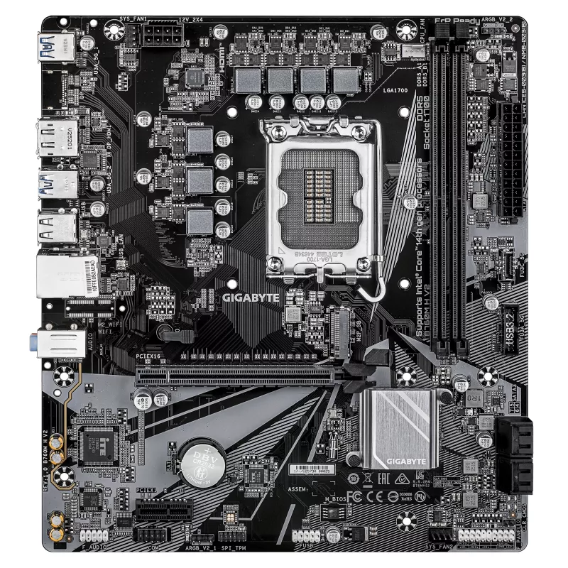 Placa-mãe GIGABYTE B760M H V2 – Suporta CPUs Intel Core de 14.ª geração, VRM digital 5+1+1 fases, até 8000 MHz DDR5 (O.C.), 1x PCIe 4.0 M.2, 1GbE LAN, USB 3.2 Gen1