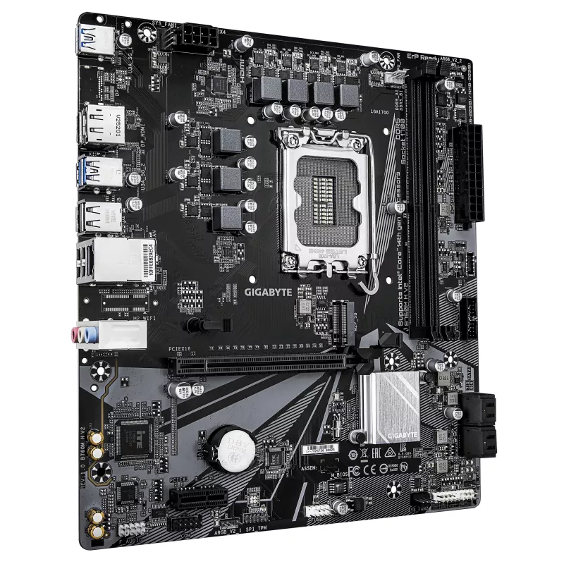 Placa-mãe GIGABYTE B760M H V2 – Suporta CPUs Intel Core de 14.ª geração, VRM digital 5+1+1 fases, até 8000 MHz DDR5 (O.C.), 1x PCIe 4.0 M.2, 1GbE LAN, USB 3.2 Gen1