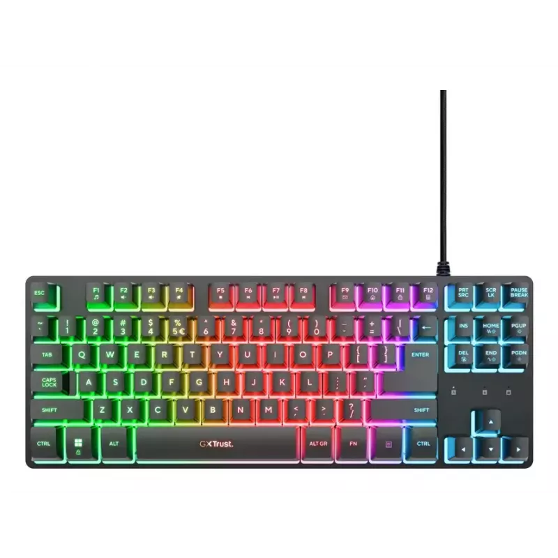 Teclado Gaming Tenkeyless TRUST GXT 833 Thado, TKL 87 teclas, USB, QWERTY US, Membrana, RGB, Preto