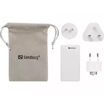Sandberg 4in1 TravelCharger 65W branco, interior, AC, 20 V, branco