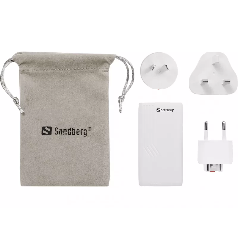 Sandberg 4in1 TravelCharger 65W branco, interior, AC, 20 V, branco