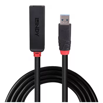 Lindy 10m extensão ativa USB 3.0 fina, USB 3.2 Gen 1 (3.1 Gen 1) Type-C, USB 3.2 Gen 1 (3.1 Gen 1) Type-C, 5000 Mbit/s, preto, acrilonitrilo-butadieno-estireno (ABS), cabo redondo